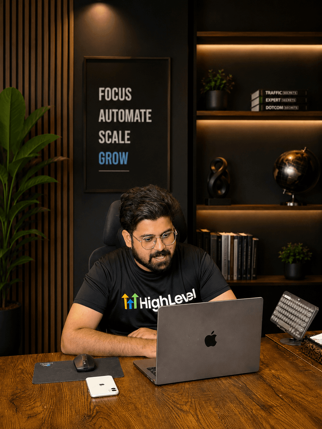 Hammad Raza working on CRM automation systems at his desk