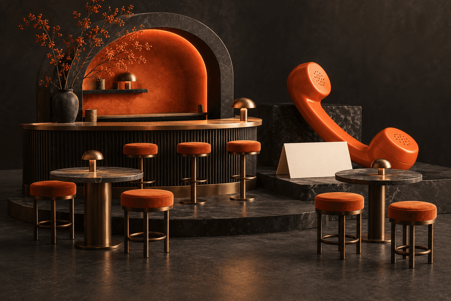 Concept illustration of a phone reservation and bar seating