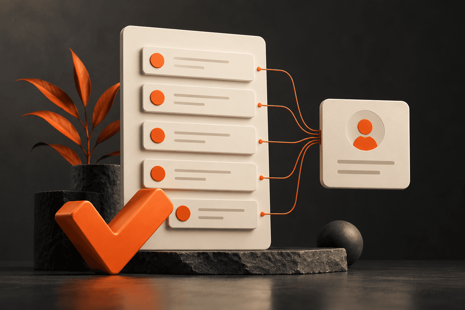Concept illustration of organized follow-up tasks and a customer record