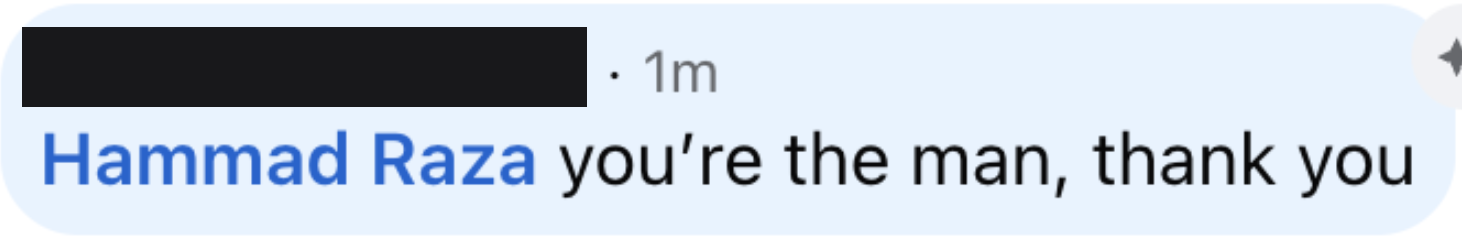 Sanitized thank-you comment