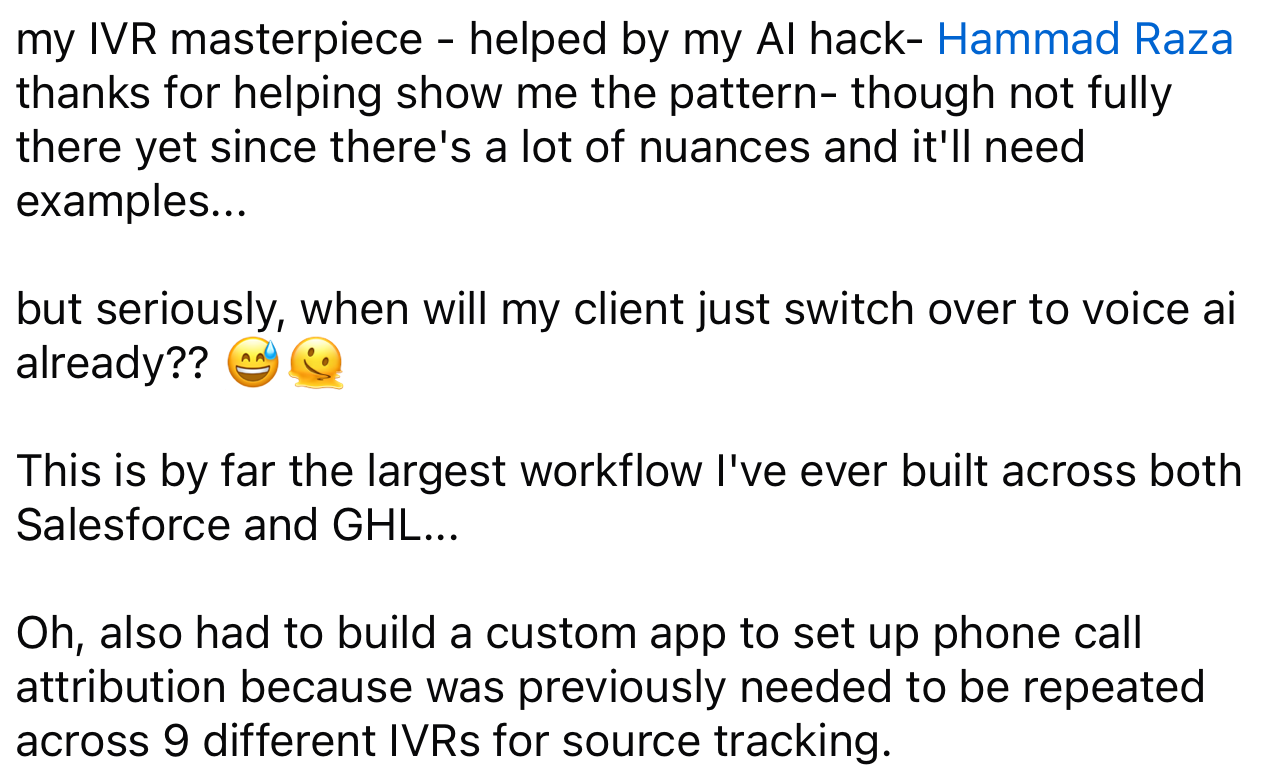 Feedback message with identifying details removed
